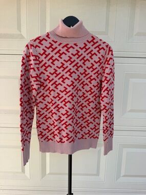 Hara Pink Red Logo Turtleneck Alpaca Blend Sweater Size S